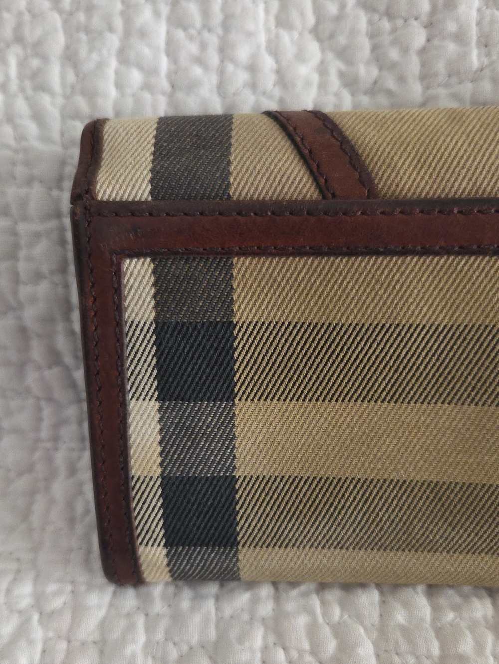 Burberry Beige Plaid Continental Wallet with Brown Leather Trim - Picture 14 of 16